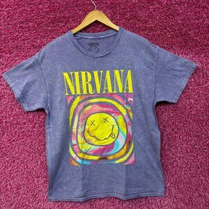 Nirvana Smiley Face Never Mind Grunge Mineral Wash Grunge Tshirt size Large